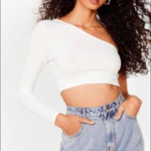 White One Shoulder Crop Top
